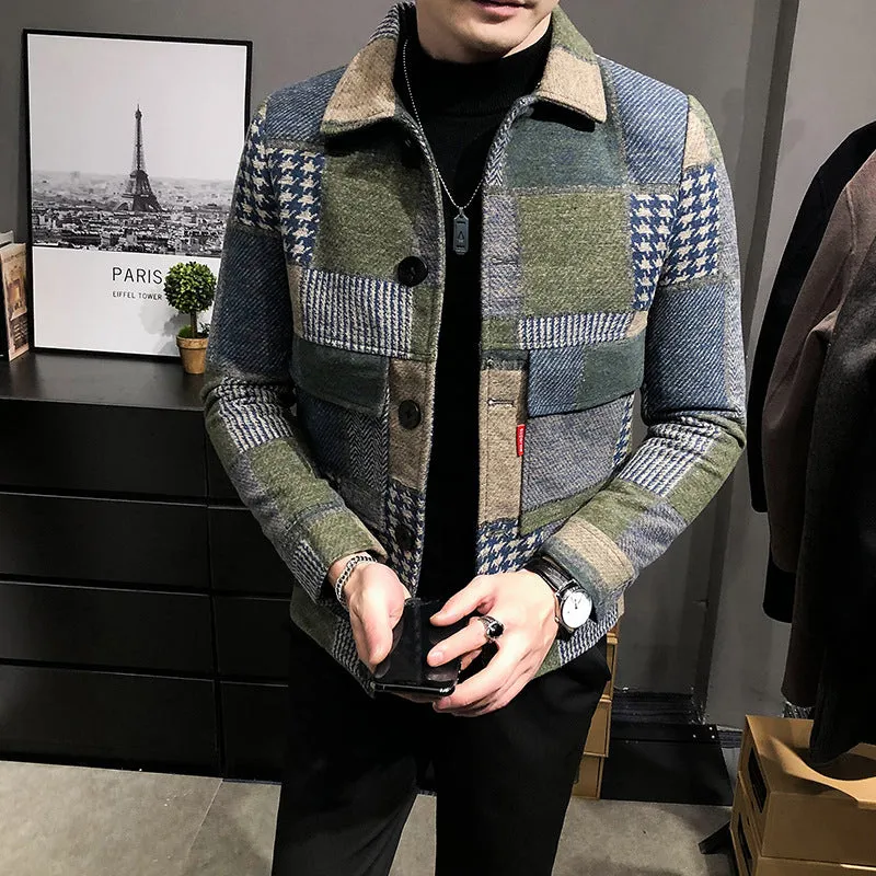 Patchwork Slim Fit Woolen Jacket