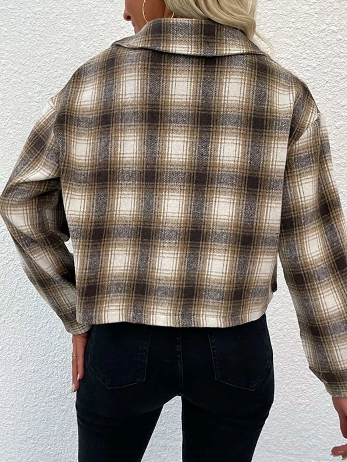 Perfee Plaid Button-Up Dropped Shoulder Shacket