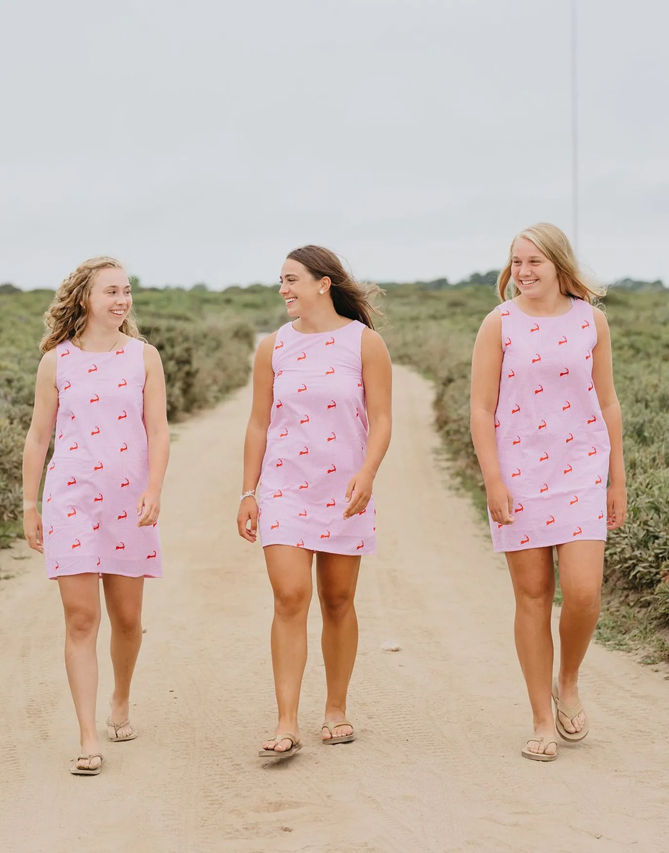 Pink Seersucker Women's Dress with Pink Embroidered Cape Cods