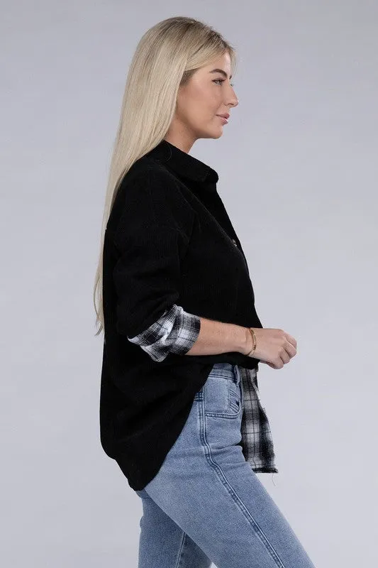 Plaid Flap Drop Shoulder Shacket