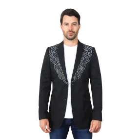 Platini Men's Embroidery Fashion Black Blazer