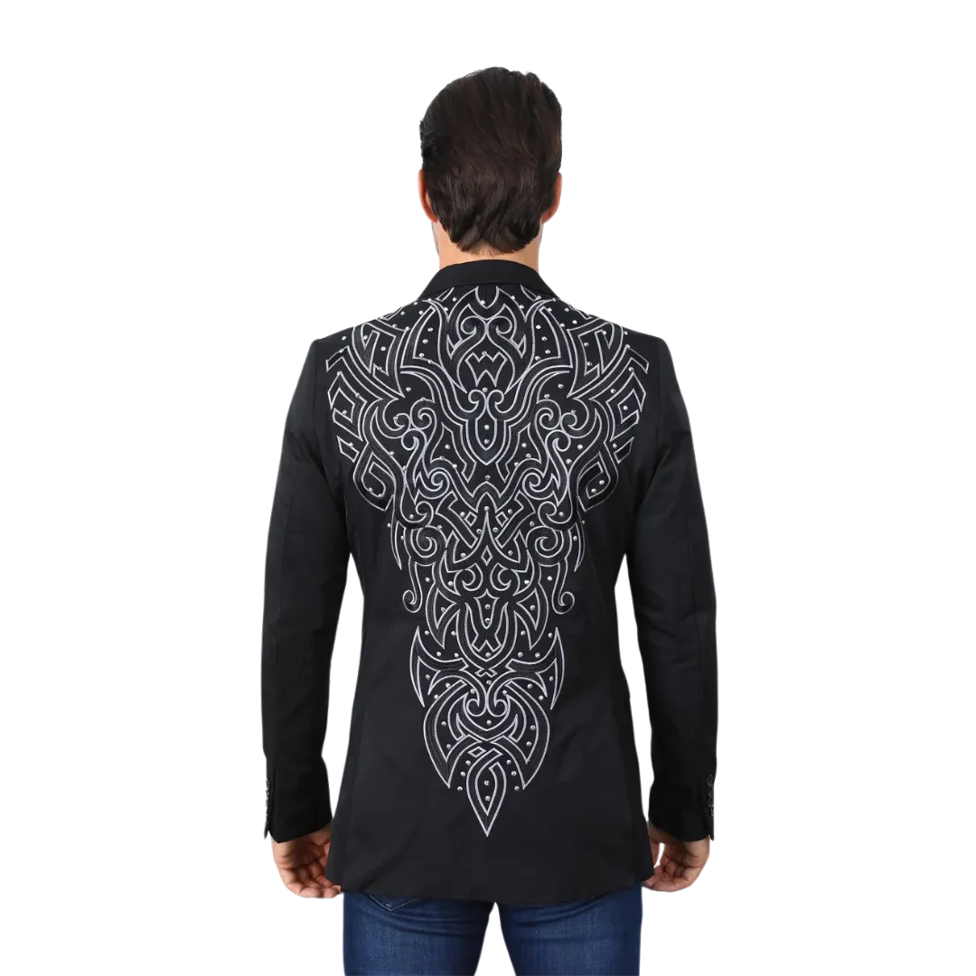 Platini Men's Embroidery Fashion Black Blazer