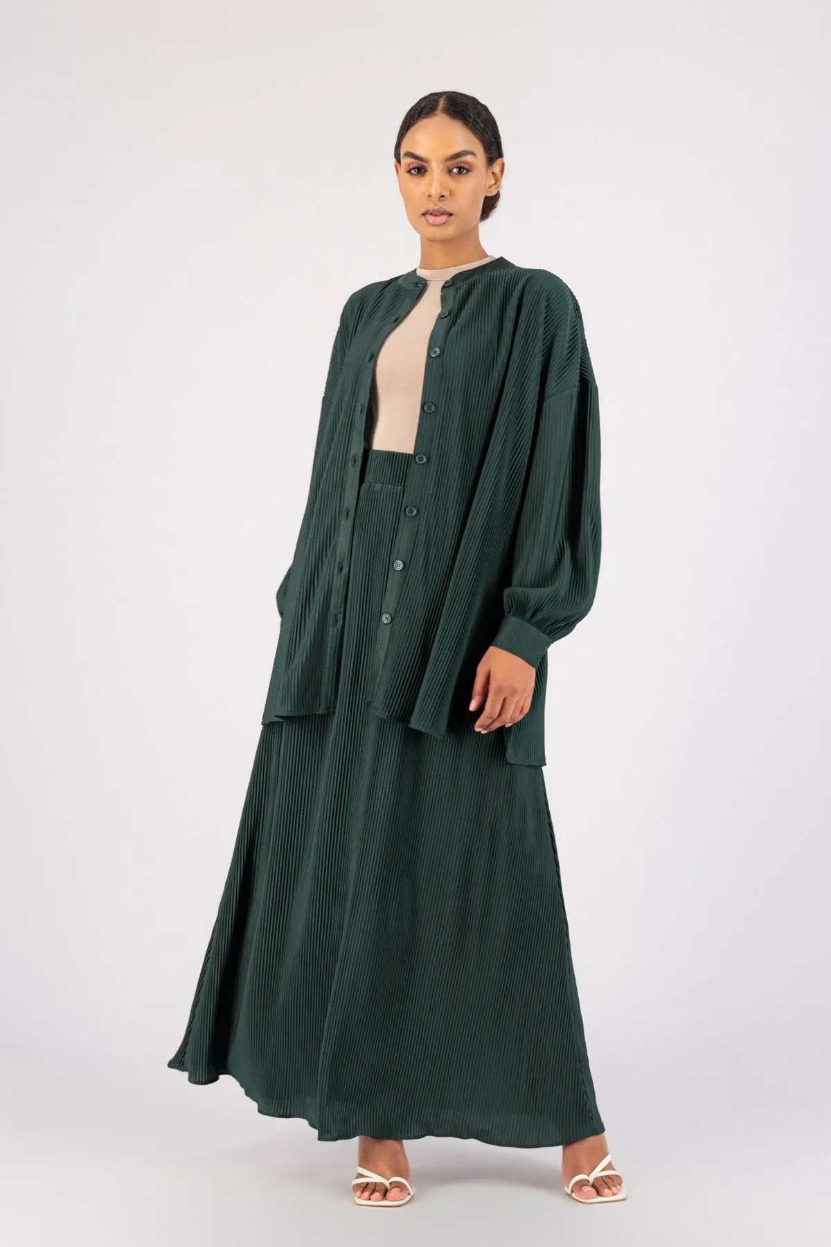 Pleated Button Up - Emerald