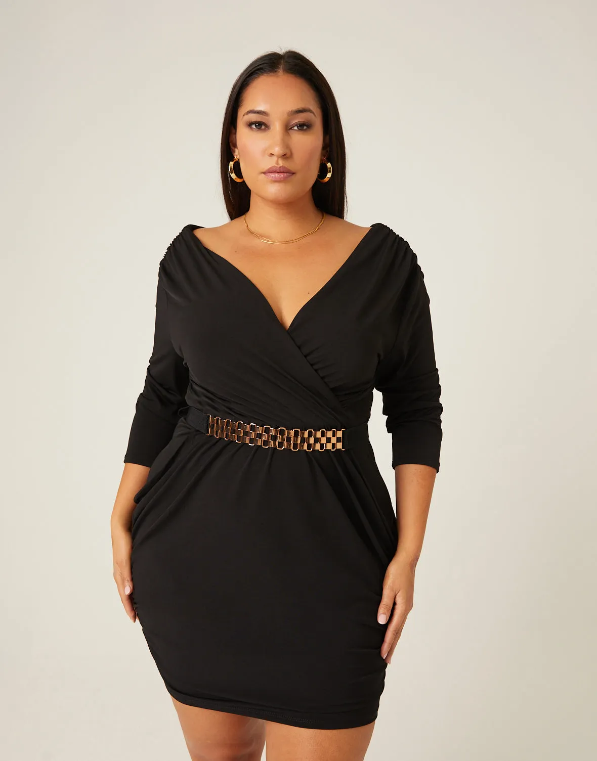 Plus Size Belted Ruched Dress