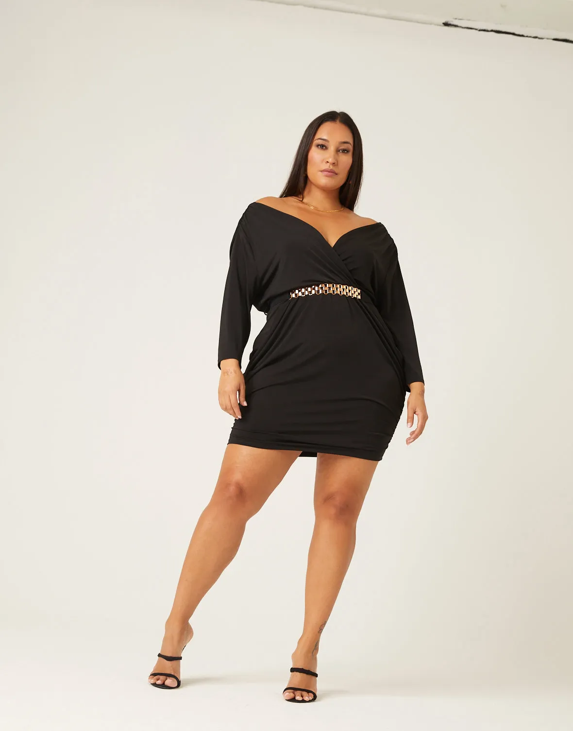 Plus Size Belted Ruched Dress