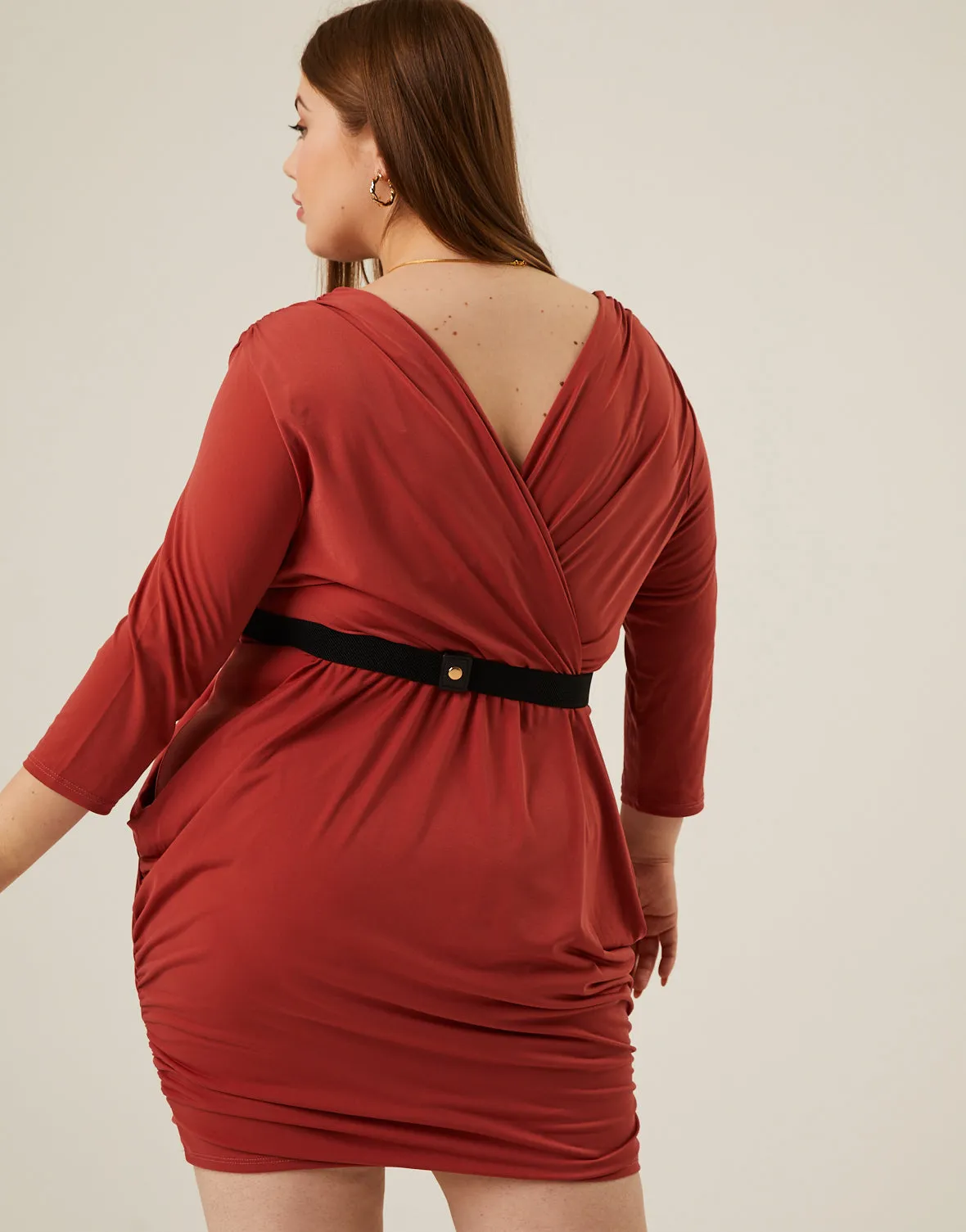 Plus Size Belted Ruched Dress