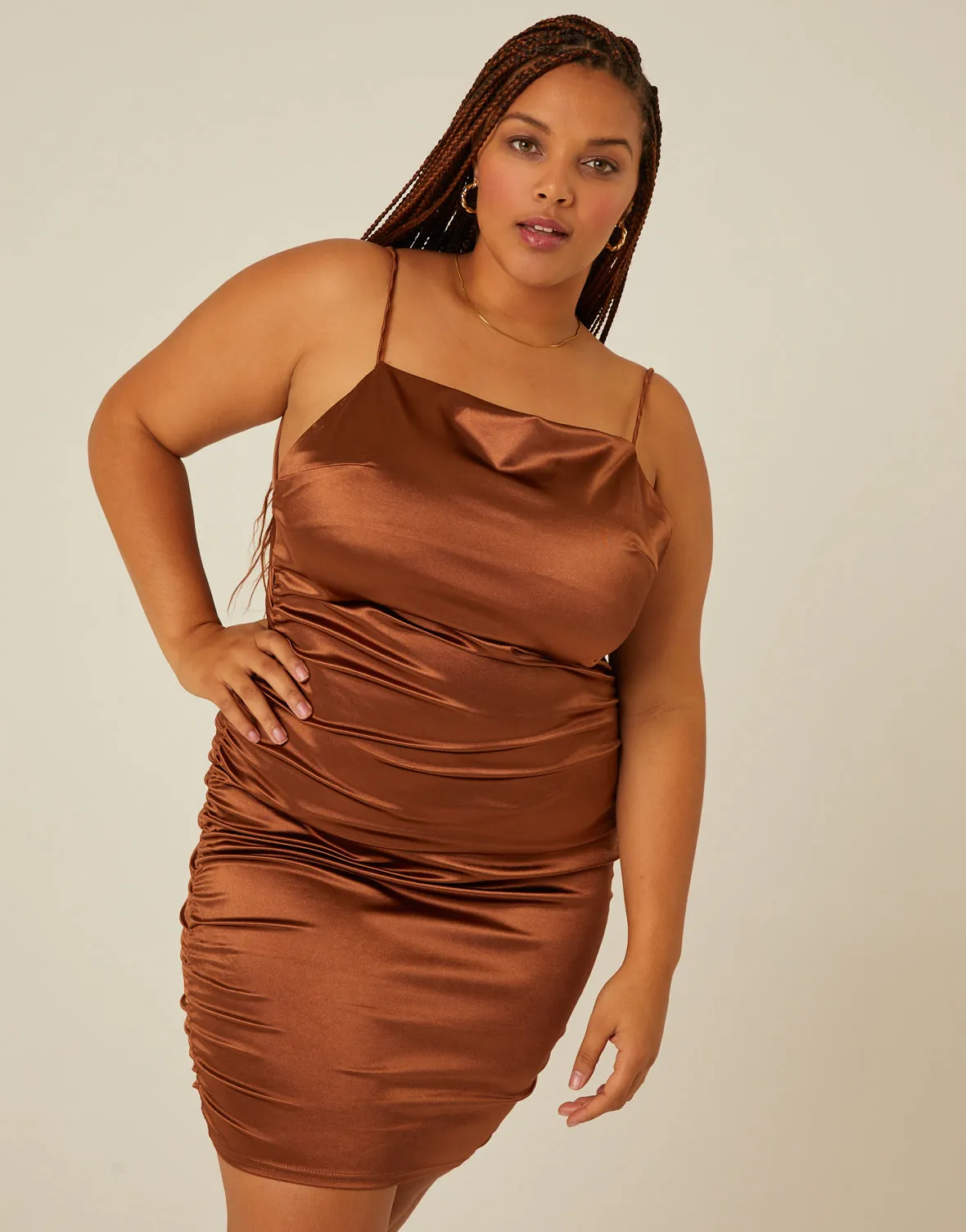 Plus Size Ruched Satin Mini Dress