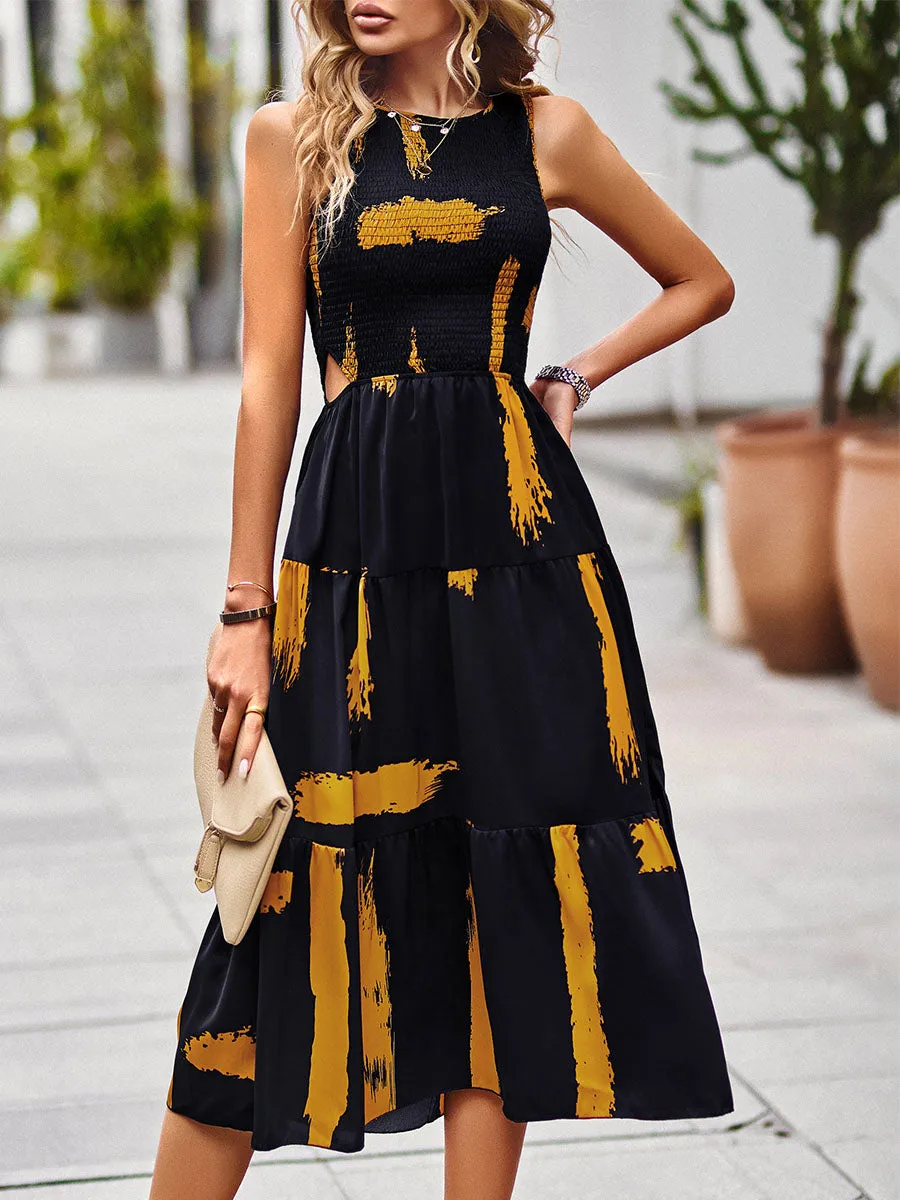 Pocketed Sleeveless A Line High Waist Split Swing Boho Dress