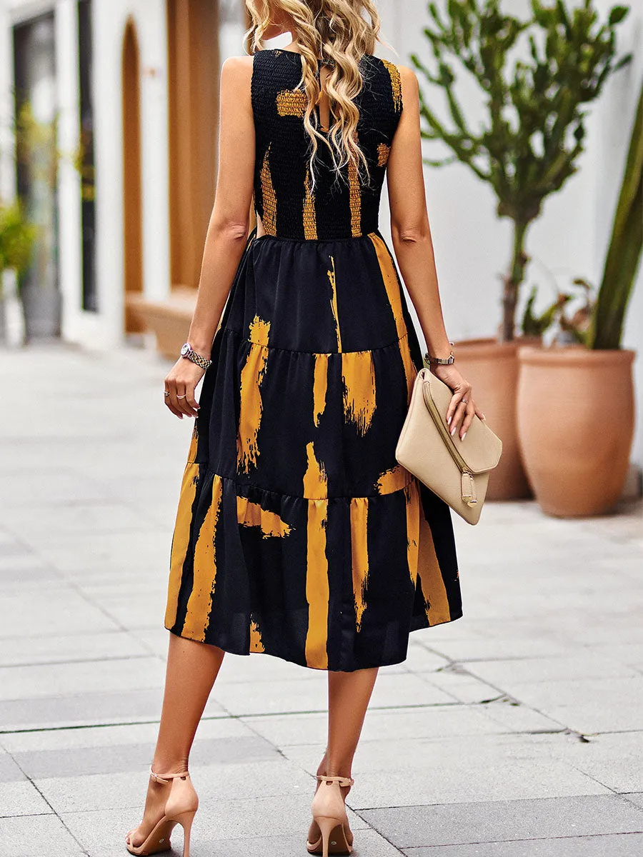 Pocketed Sleeveless A Line High Waist Split Swing Boho Dress