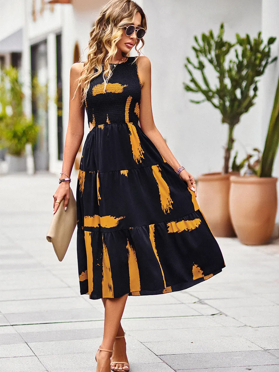 Pocketed Sleeveless A Line High Waist Split Swing Boho Dress