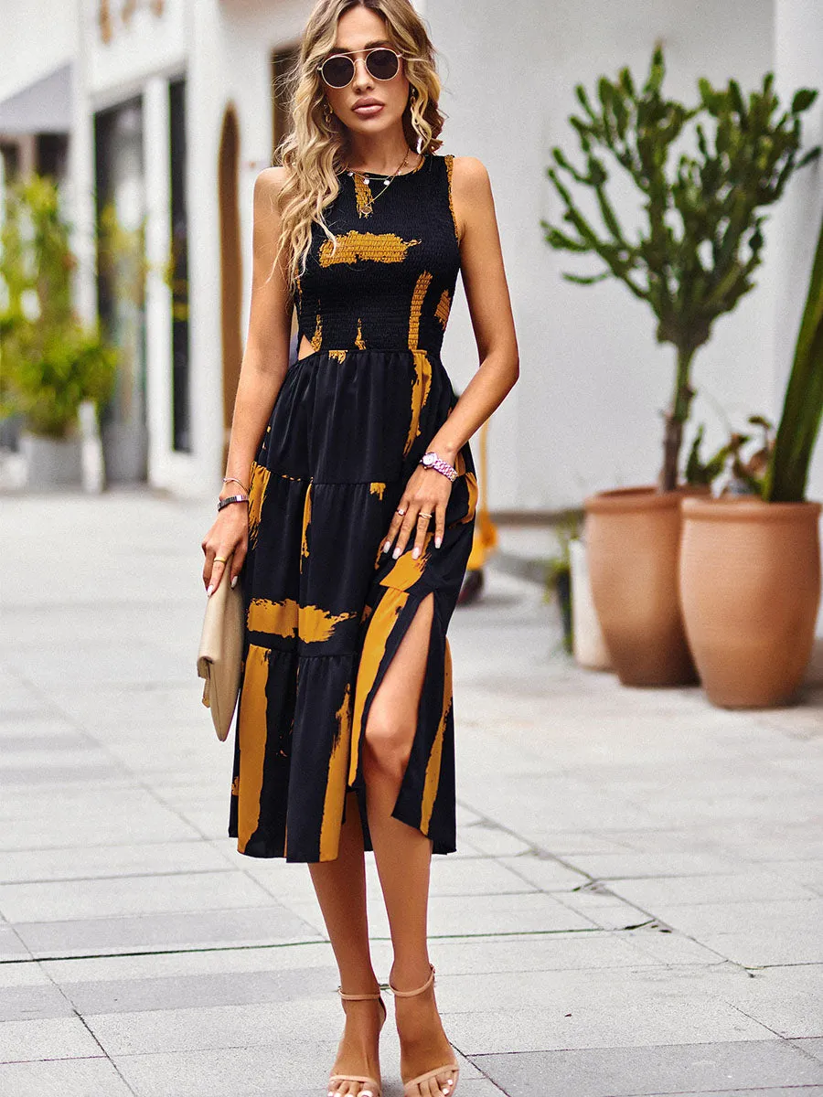 Pocketed Sleeveless A Line High Waist Split Swing Boho Dress