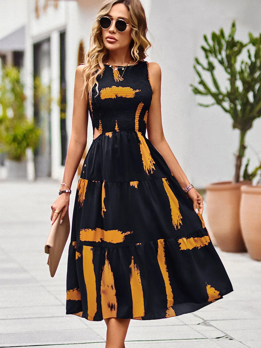 Pocketed Sleeveless A Line High Waist Split Swing Boho Dress