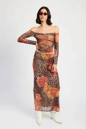 PRINTED MESH MAXI SKIRT