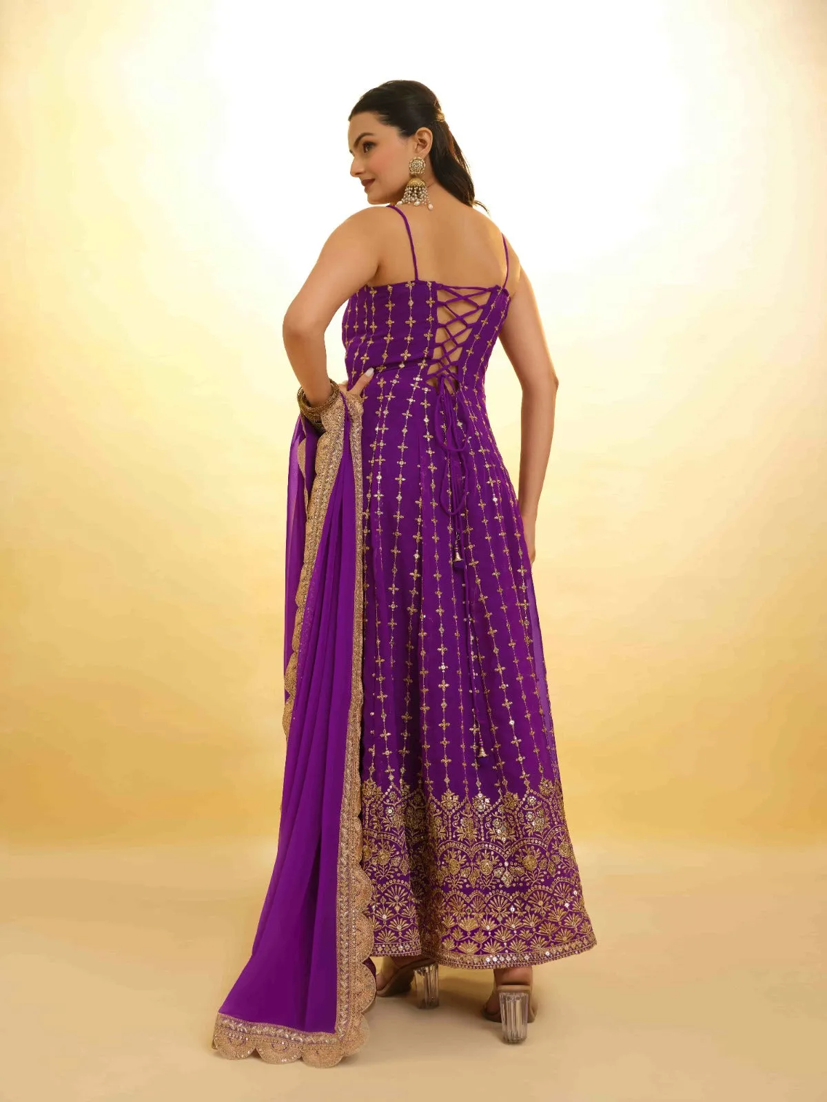 Purple Georgette Dress with Embroidery & Sequins – Ready to Wear