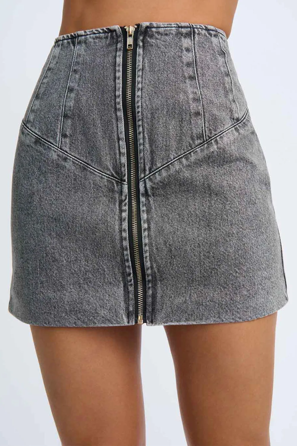 Rebel Zip Denim Mini | Final Sale - Grey Stone Wash