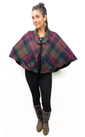 Recycled Wool Tartan Cape Jacket  - Design Studio - S