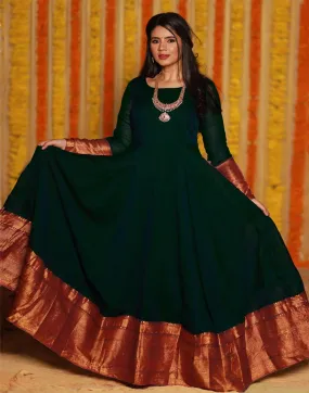 Refreshing Dark Green Colored Party Wear Woven Georgette Gown