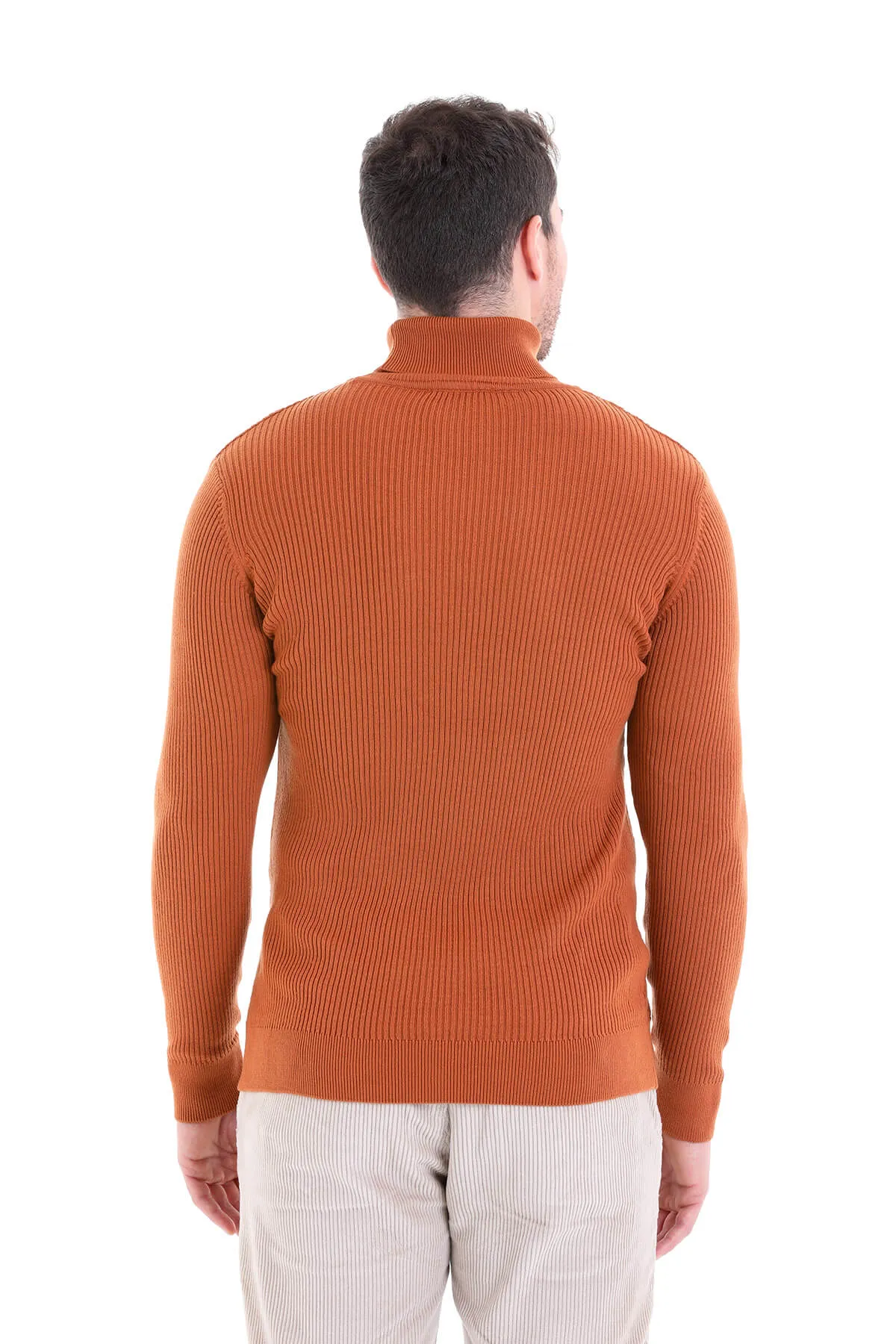 Regular Fit Brick Patterned Cotton Turtleneck Sweater