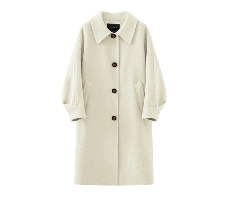 Retro Lapel Double-Sided Wool Coat Women Long Wool Coat Autumn/ Winter