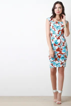 Retro Square Neckline Floral Print Mini Dress