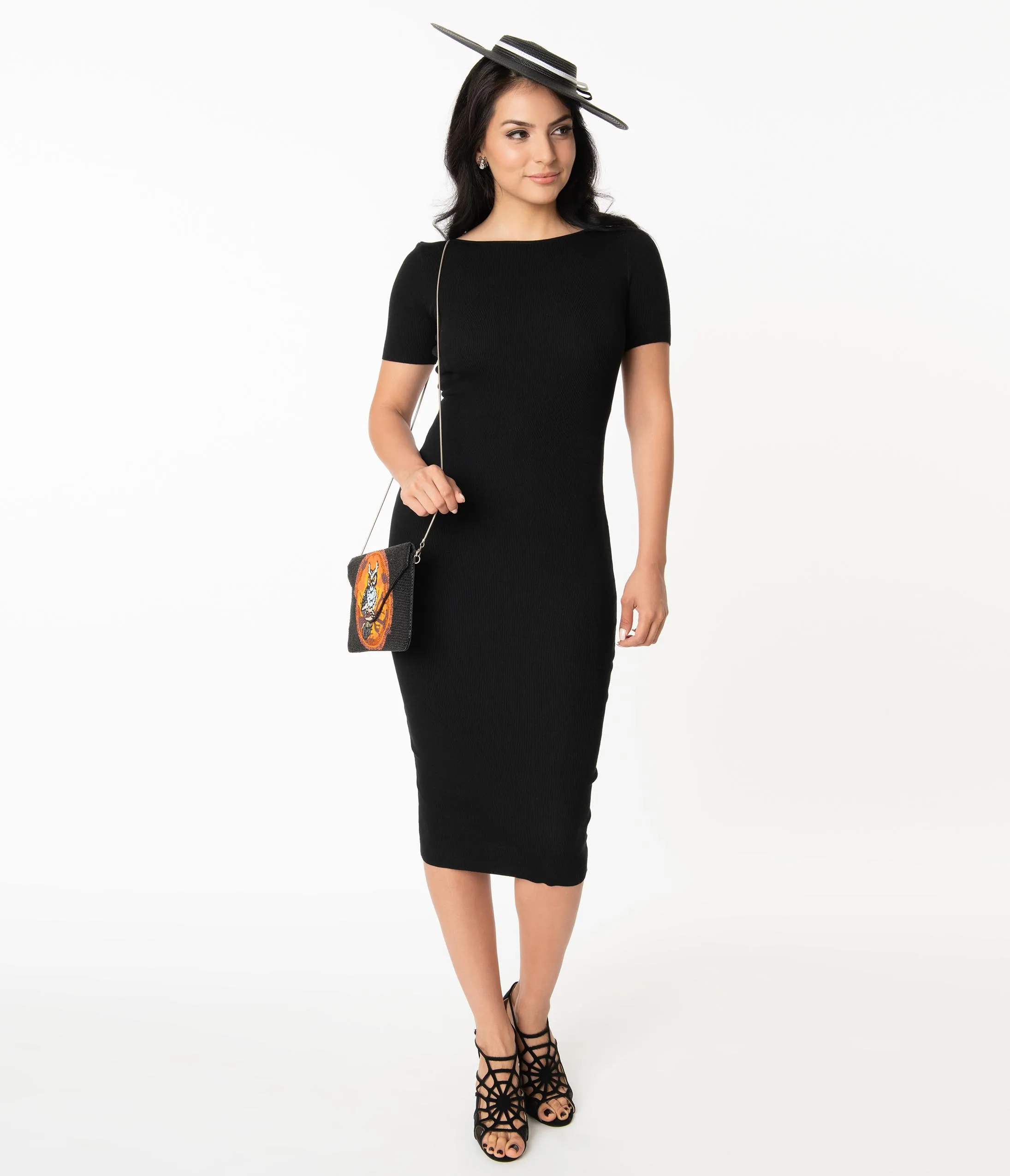 Retro Style Black Cross Back Bodycon Wiggle Dress