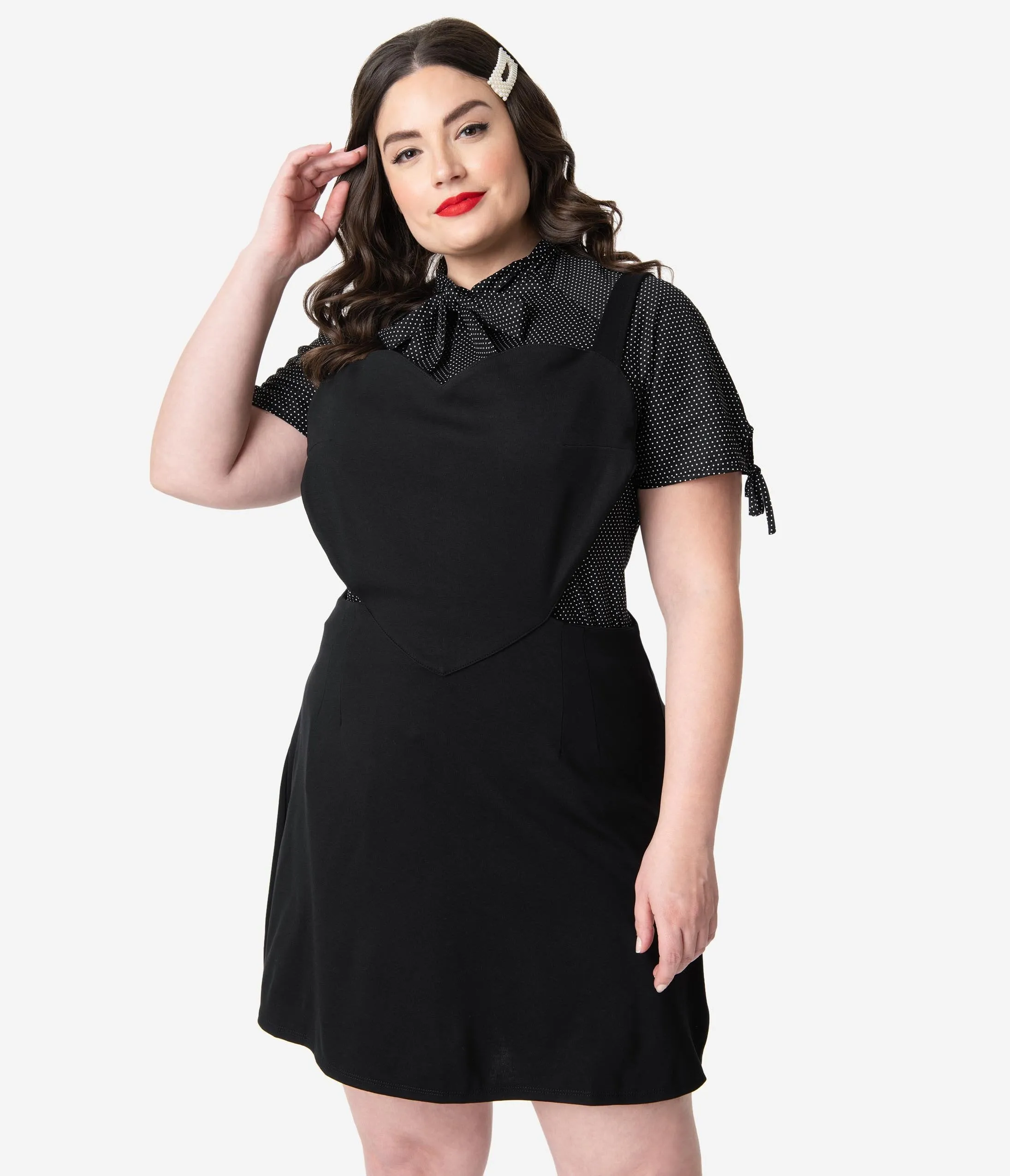 Retrolicious Plus Size Black Stretch Knit Heart Jumper Dress