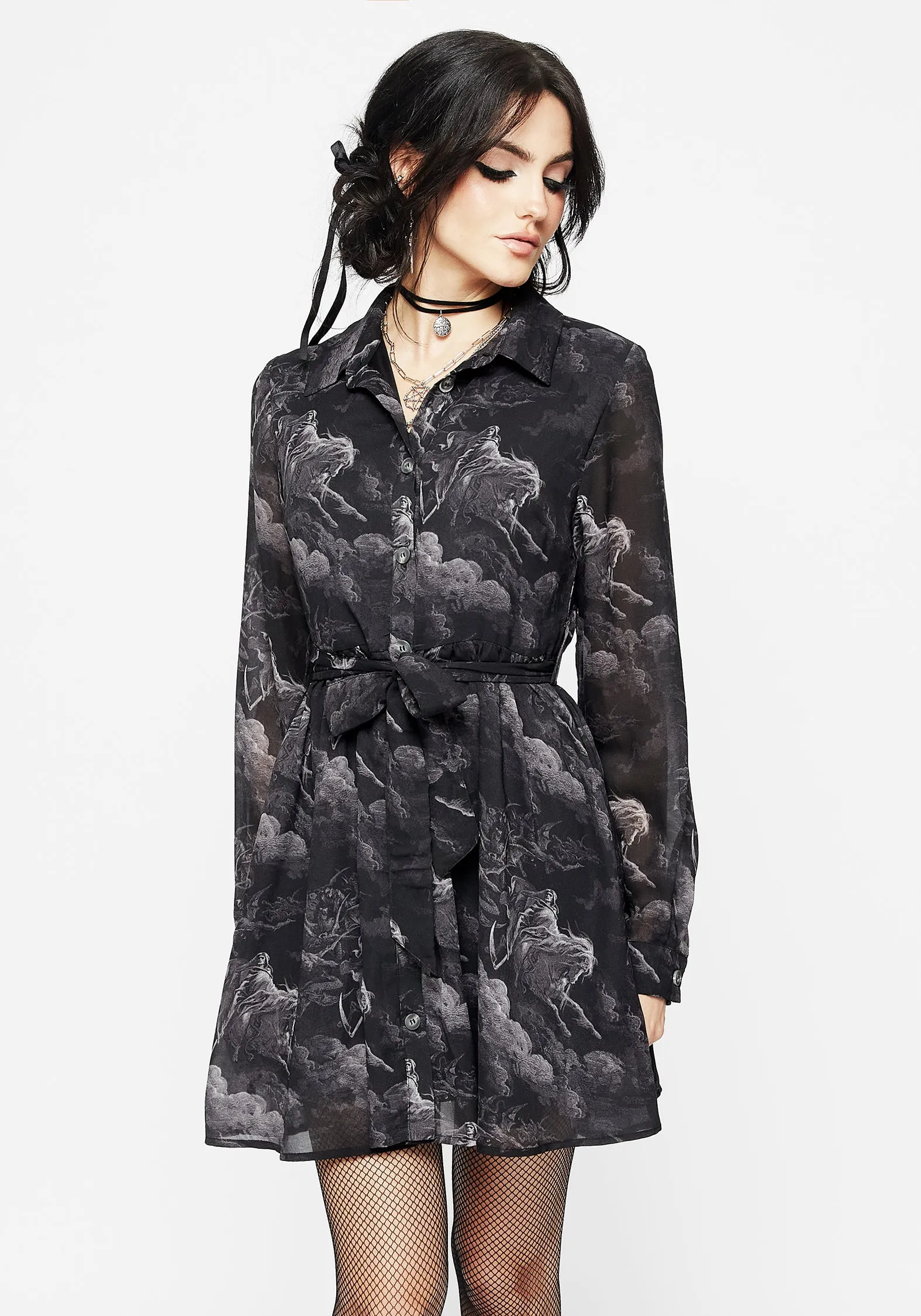 Revelation Chiffon Mini Shirt Dress