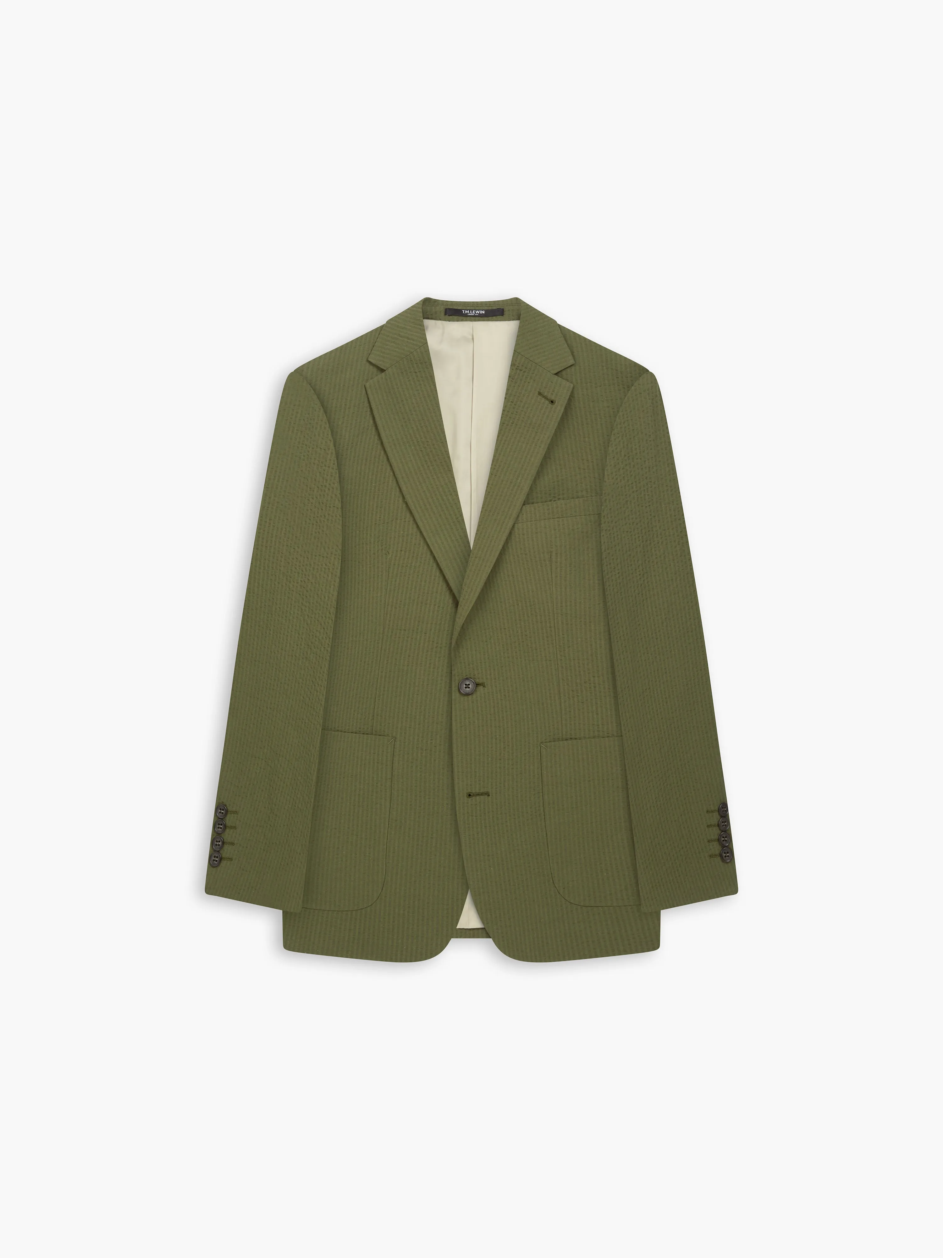 Rhodes Slim Olive Cotton-Linen Seersucker Blazer