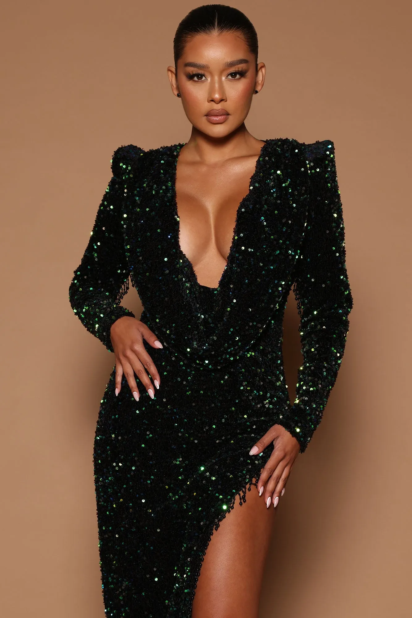 Rihanna Sequin Maxi Dress - Green/combo