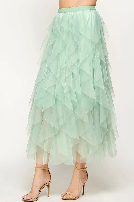 Sage Green Cascading Frill Tulle Skirt