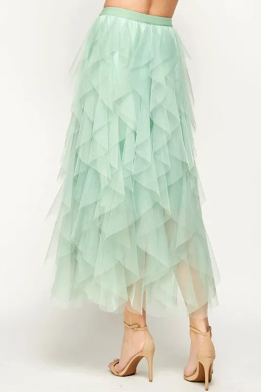 Sage Green Cascading Frill Tulle Skirt