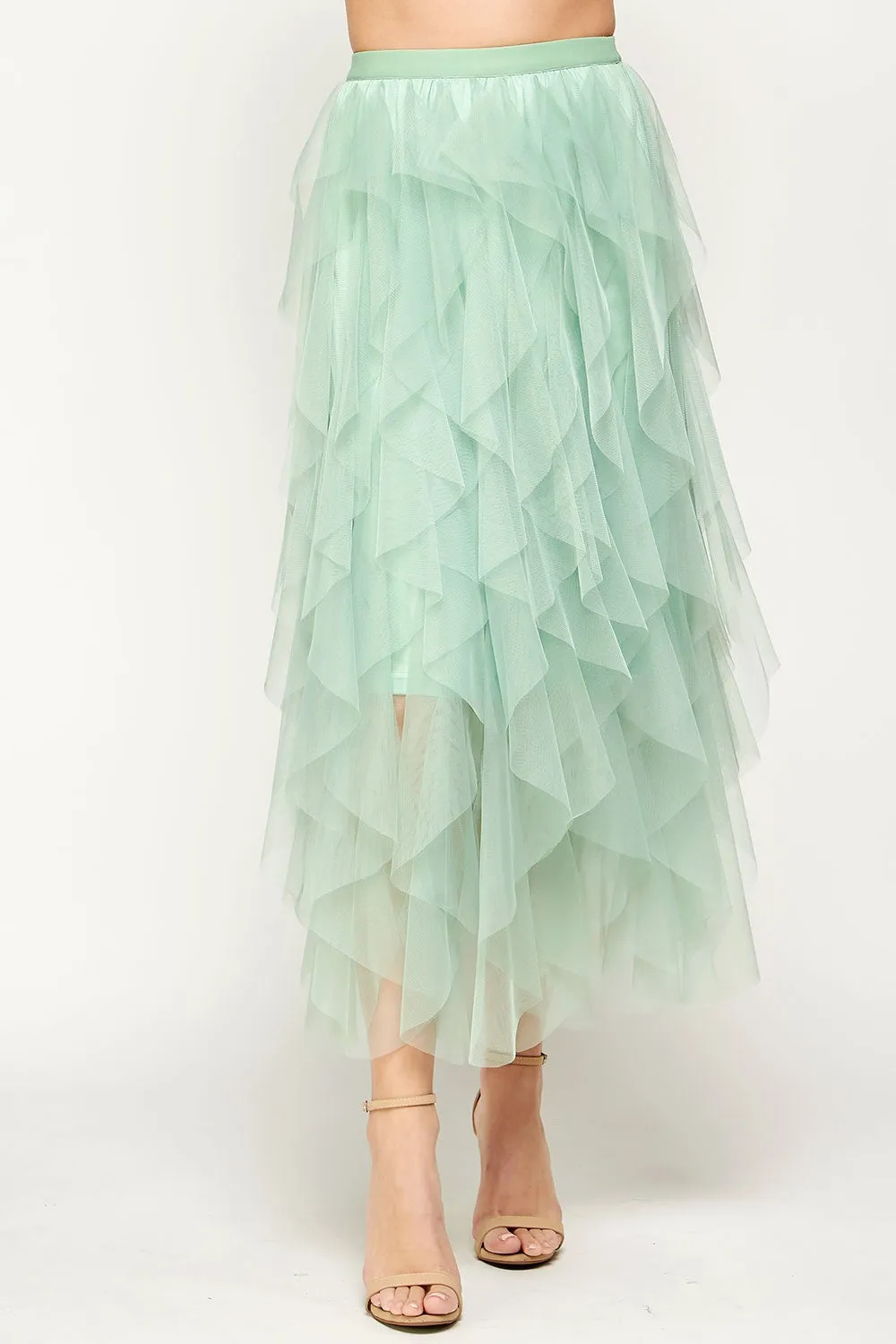 Sage Green Cascading Frill Tulle Skirt