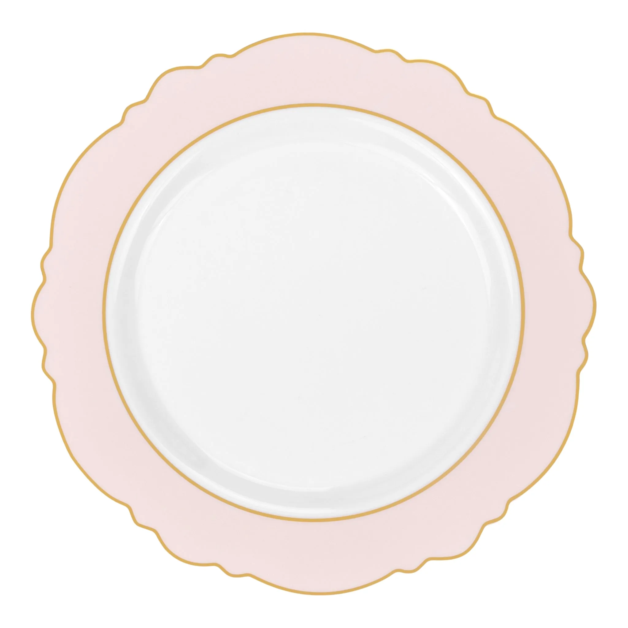 Scallop Disposable Plastic Plates 40 pcs Combo Pack - Pink & Gold-Trimmed