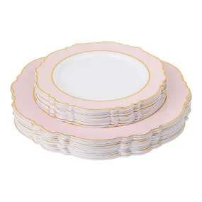 Scallop Disposable Plastic Plates 40 pcs Combo Pack - Pink & Gold-Trimmed