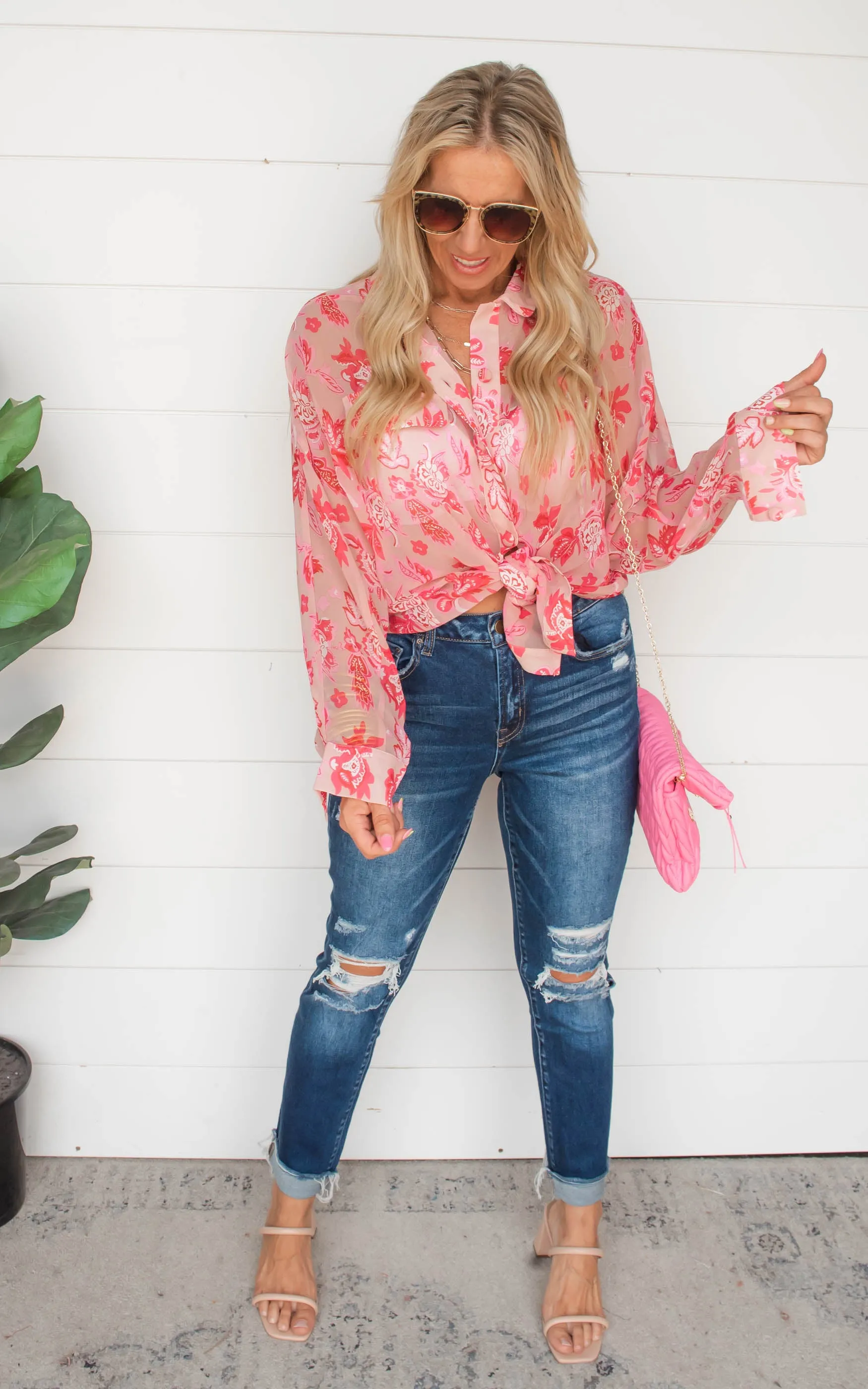 Sheer Floral Oversized Blouse Top | FINAL SALE