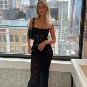 Sheer Lace Backless Maxi Gown