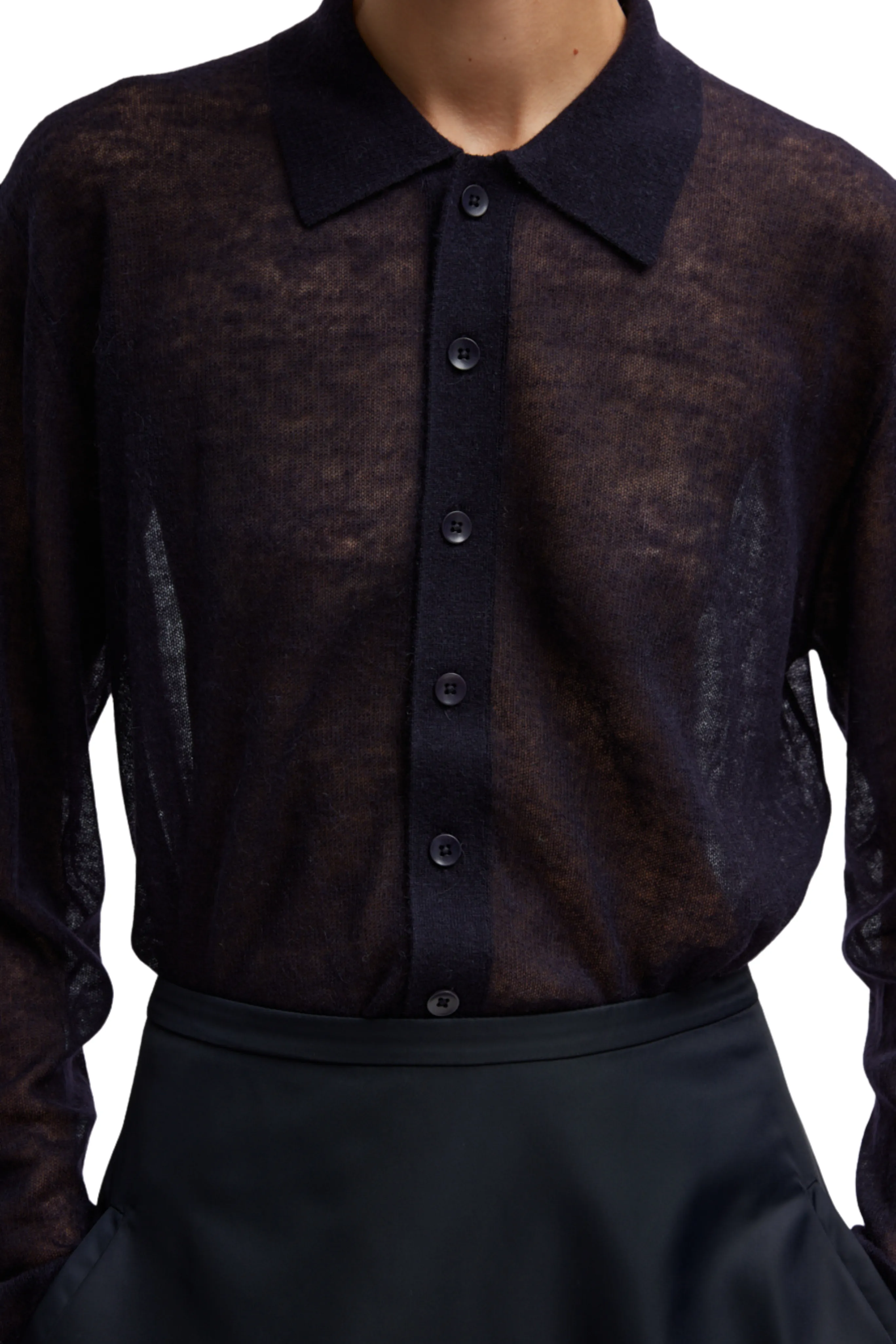 Sheer Polo Cardigan Sweater