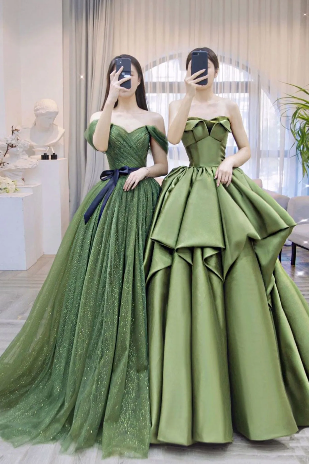 Shiny Tulle Off Shoulder Green Long Prom Dress, Off the Shoulder Formal Dress, Green Evening Dress A1754