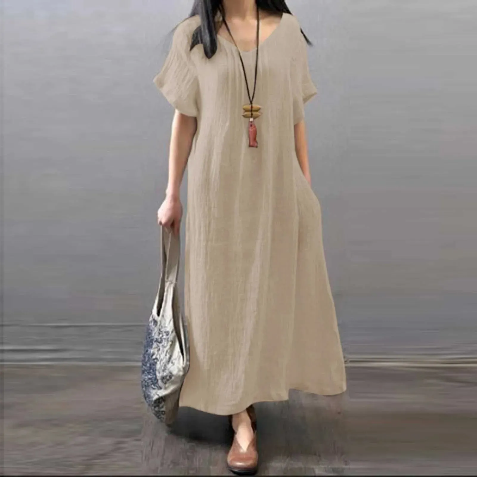 Short Sleeve A-Line Loose Party Holiday Fashionable Oversize Casual Solid Dress