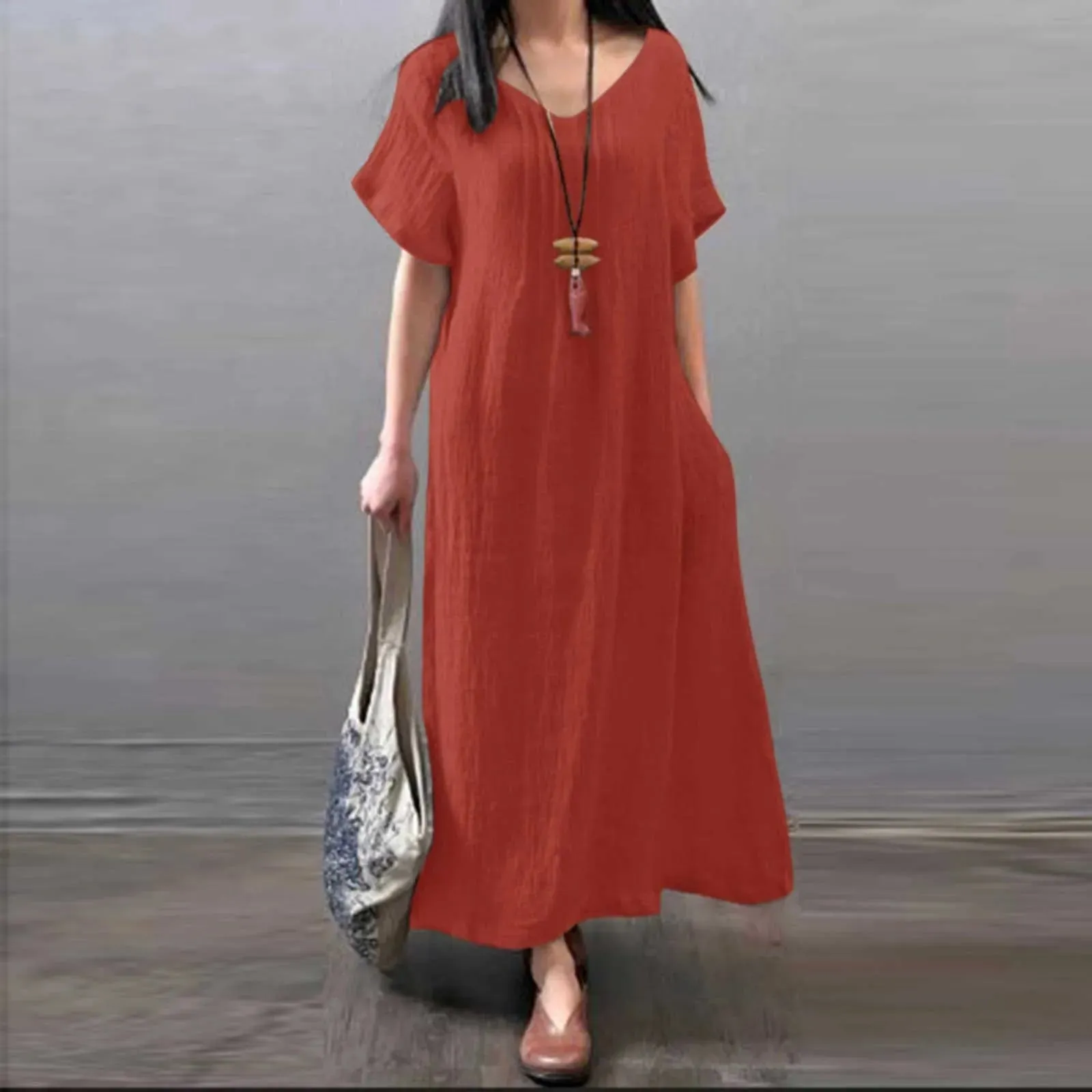 Short Sleeve A-Line Loose Party Holiday Fashionable Oversize Casual Solid Dress