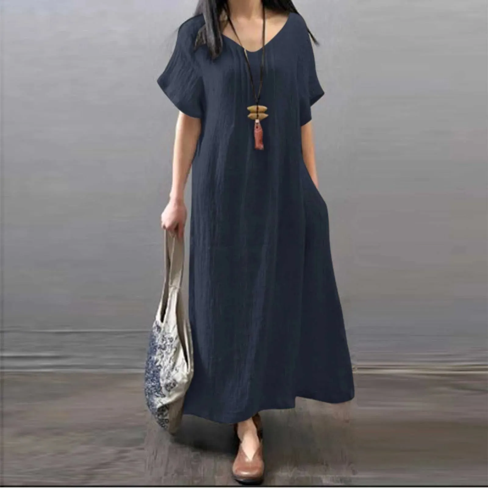 Short Sleeve A-Line Loose Party Holiday Fashionable Oversize Casual Solid Dress