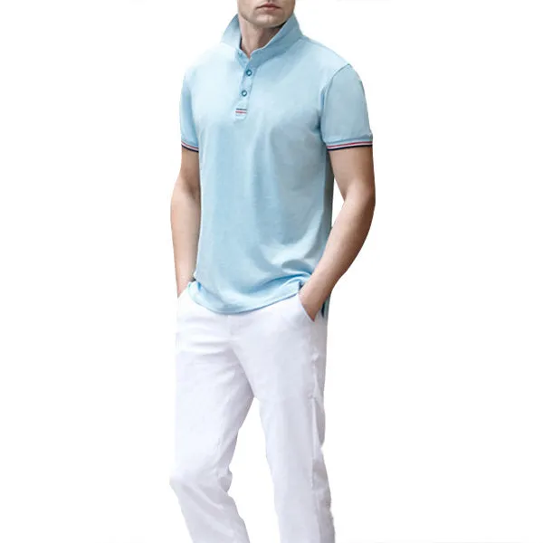 Short Sleeve Casual Polo Shirt Mens Fashion Solid Color Lapel