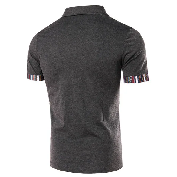 Short Sleeve Slim Fit Spring Summer Tops Casual Stitching Polo Shirt