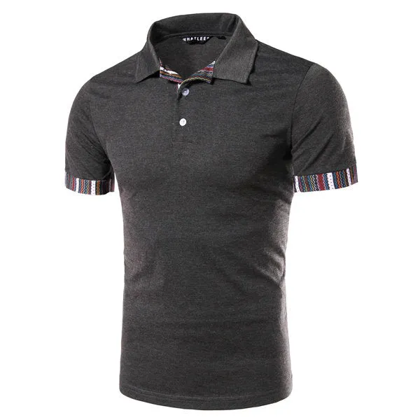 Short Sleeve Slim Fit Spring Summer Tops Casual Stitching Polo Shirt