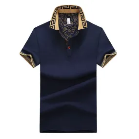 Short Sleeve Spring Summer Casual Tops Mens Stylish Polo Shirt Printed Collar