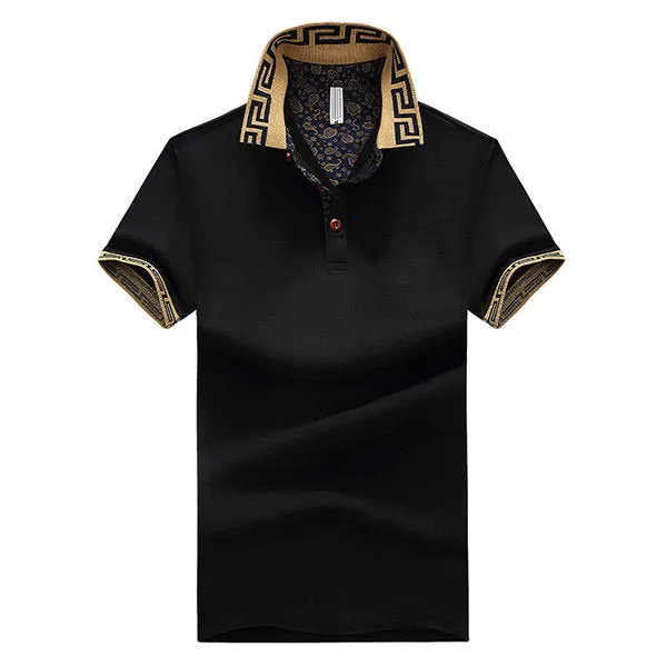 Short Sleeve Spring Summer Casual Tops Mens Stylish Polo Shirt Printed Collar