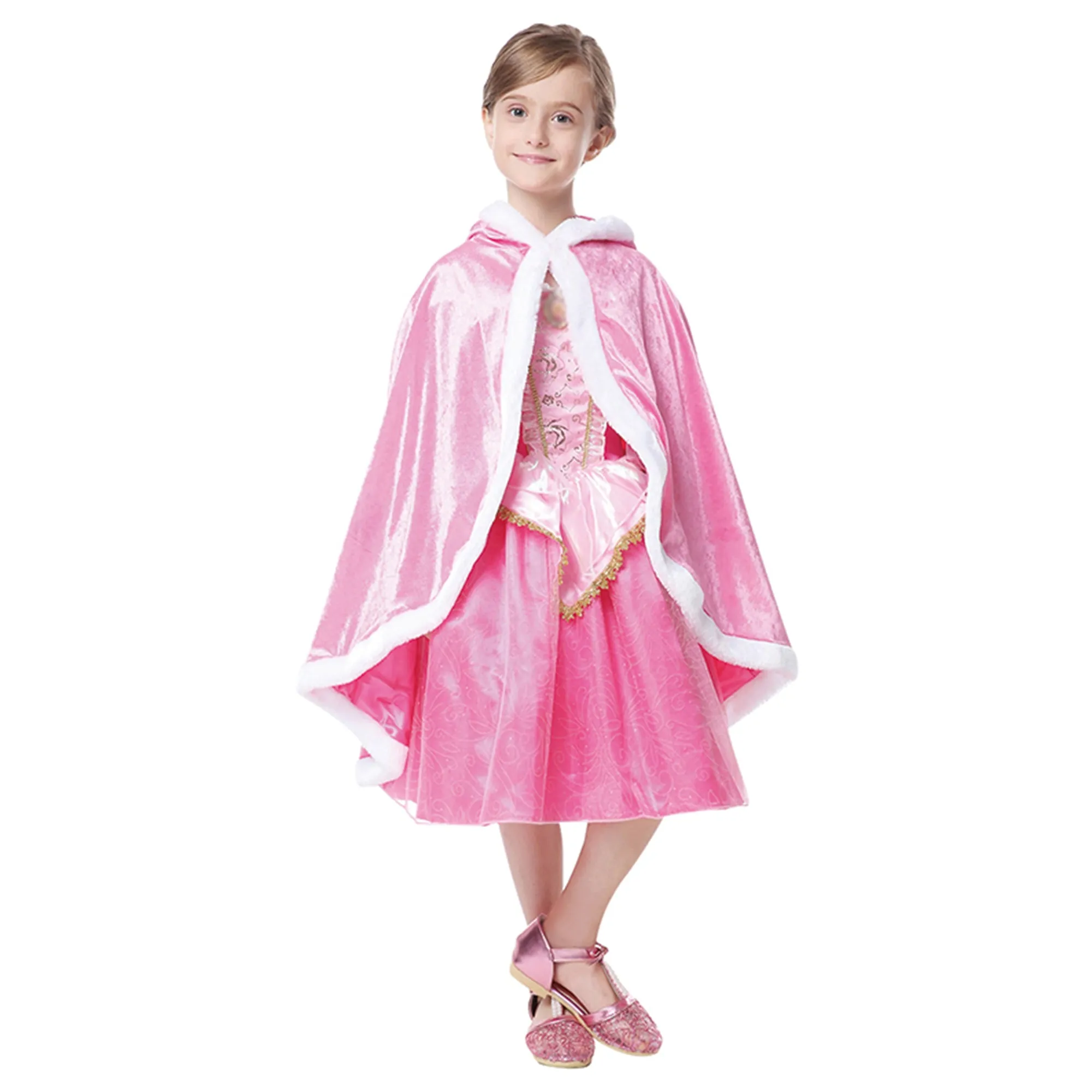 Sleeping Beauty Princess Cape Cloak Soft Velvet Fur Hooded