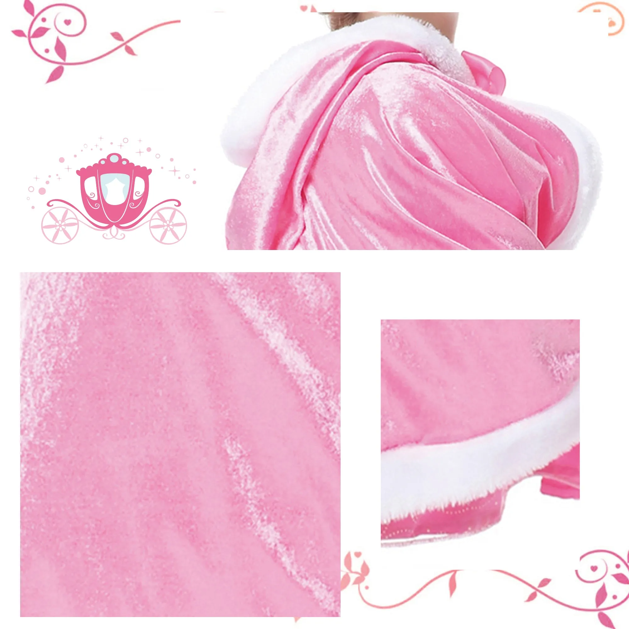 Sleeping Beauty Princess Cape Cloak Soft Velvet Fur Hooded