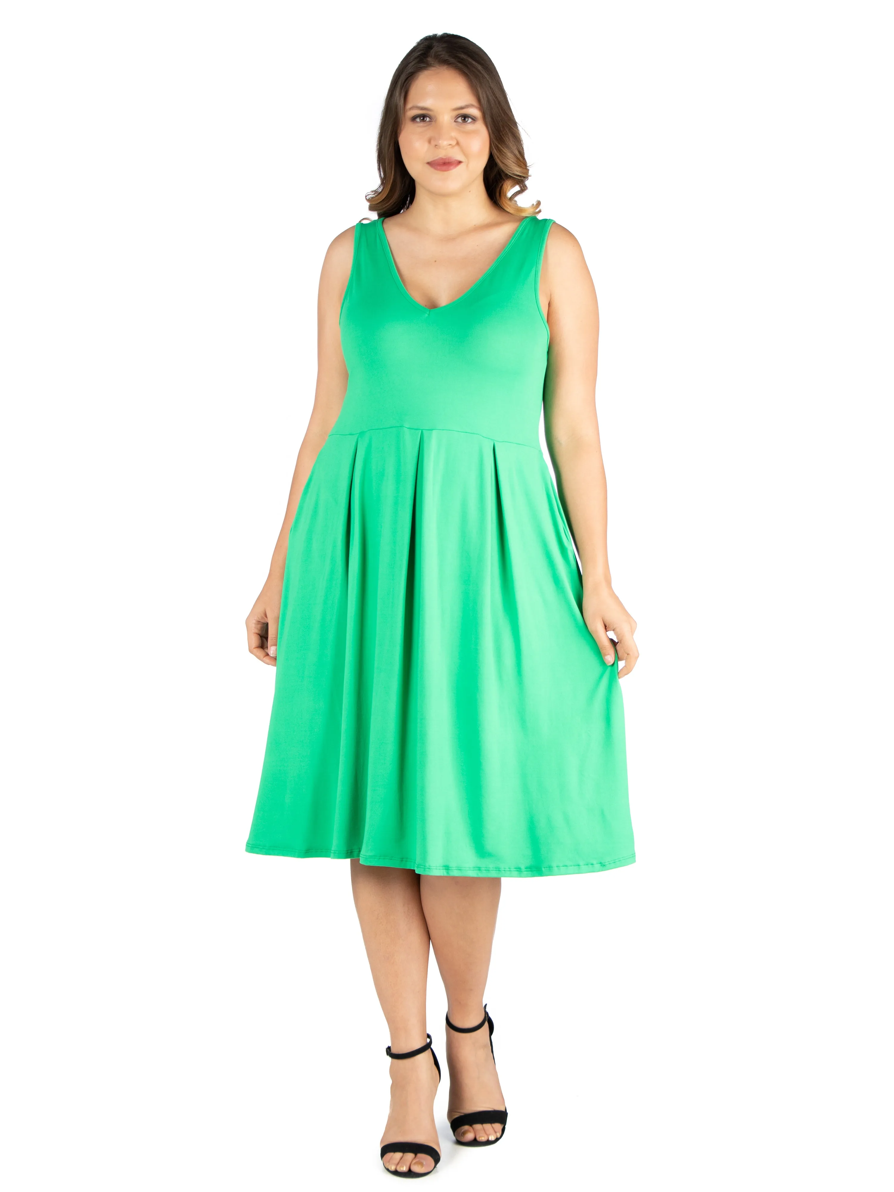 Sleeveless Midi Plus Size Fit and Flare Pocket Dress