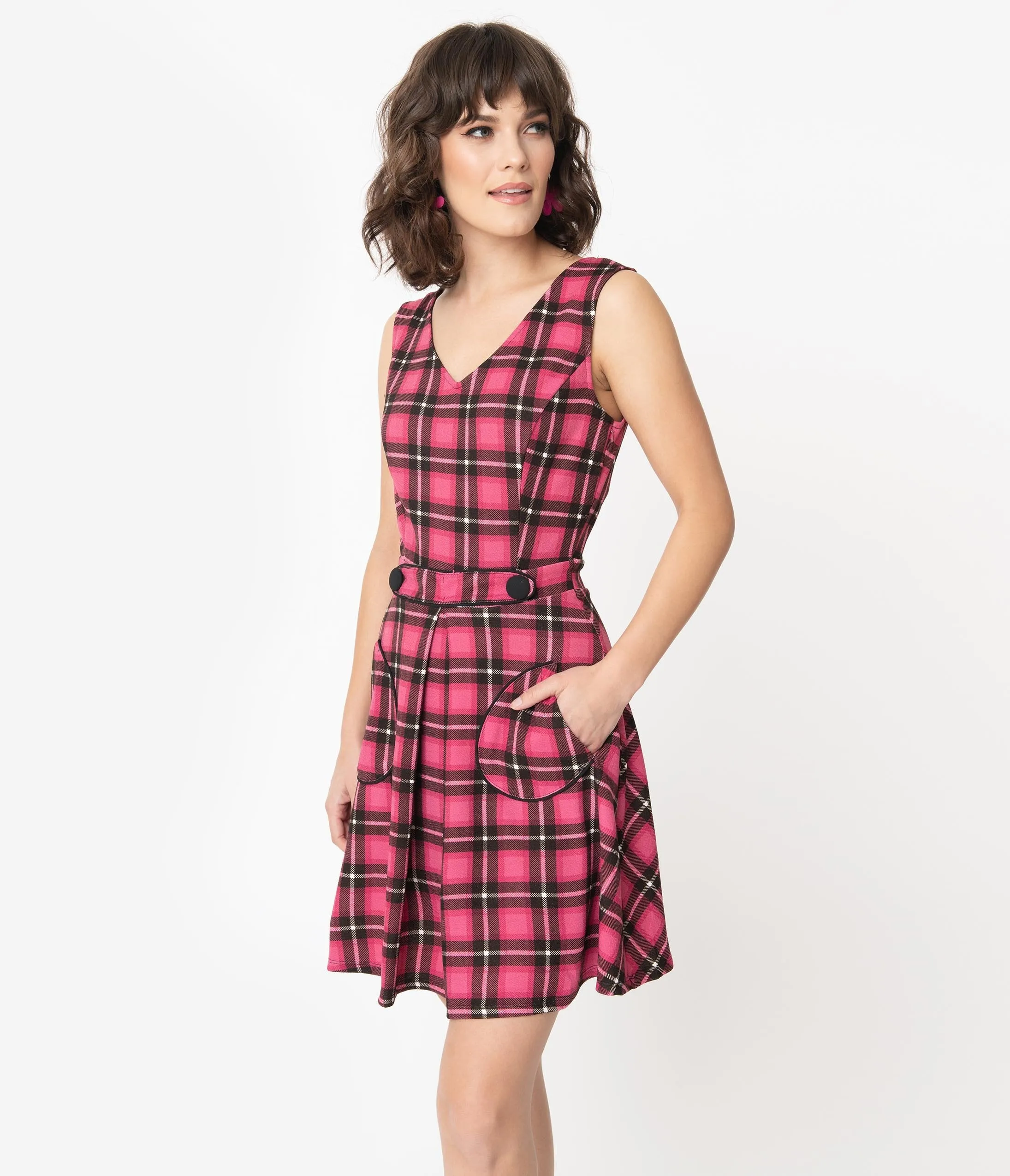 Smak Parlour 1960s Pink Plaid Totally Radical Fit & Flare Dress